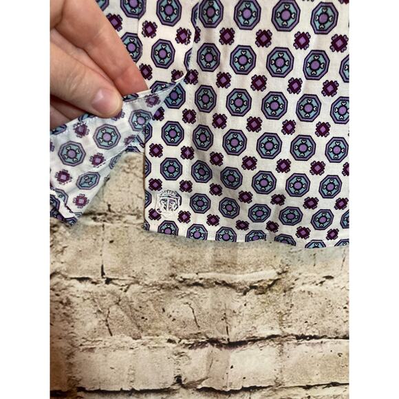 Talbots Top Womens 22W Blue & Purple Medallion Print Non Iron Button Up Plus - Picture 6 of 13
